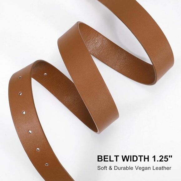 Women Leather Belt with Circle Gold Buckle Fashion Ladies Waist Belt Brown main image 8